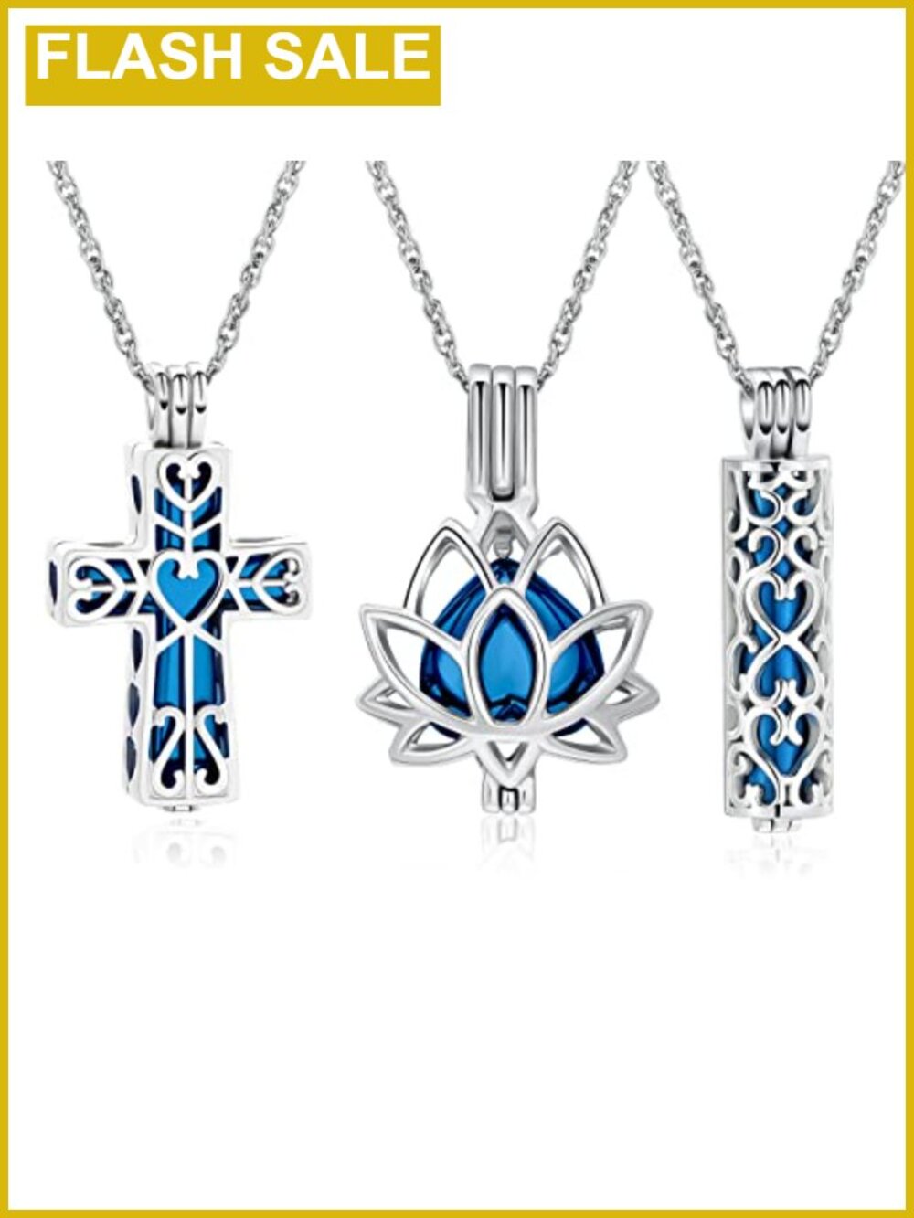 3 Pack Cremation Urn Necklace for Ashes - Stainless Steel Memorial Pendant